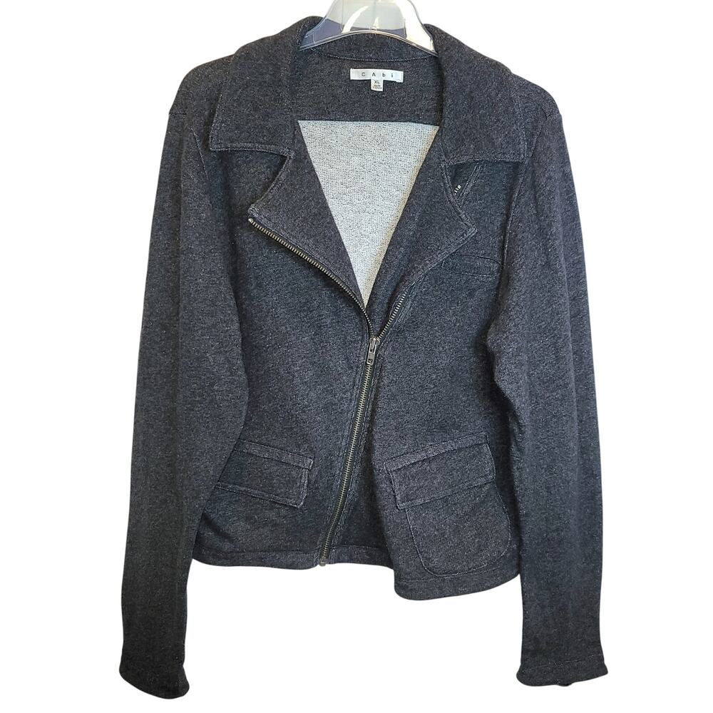 Cabi #775 Moto Jacket Asymmetrical Zip French Terry Knit Sz XL Charcoal Gray - Picture 2 of 16